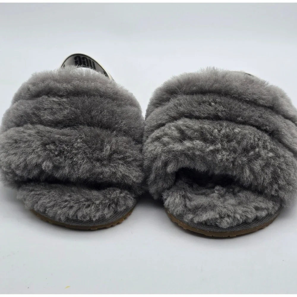 UGG Fluff Yeah Slide Charcoal Grey Toddler Kids Sandals Size 4/5